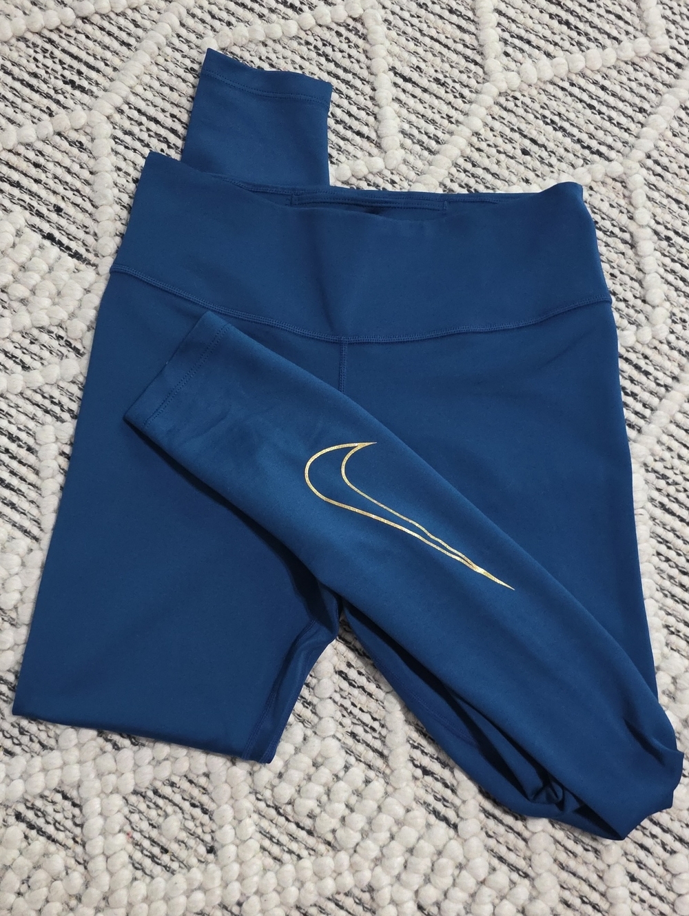 Nike Blue Women's Athletic Leggings with Gold Swoosh